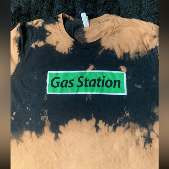 CANVAS Bella+Canvas Men’s “Gas Station” Green Logo Bleached Black T-shirt Sz 2XL - Picture 5 of 10